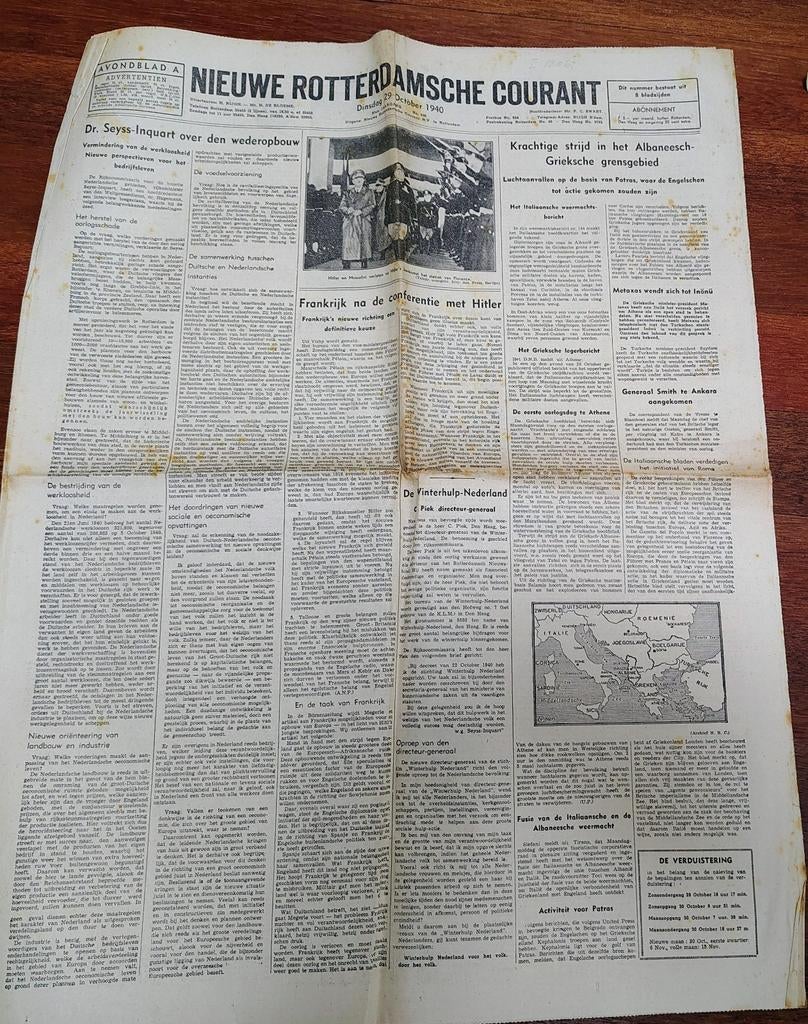 Nieuwe Rotterdamsche Courant 29 Oktober 1940, Ophalen of Verzenden, 1940 tot 1960, Krant