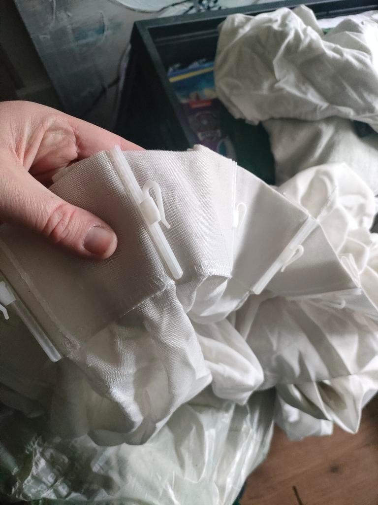 Grote zak glasgordijnen met haakjes, Huis en Inrichting, Ophalen, Gebruikt, Wit, Klassiek, eenvoudig