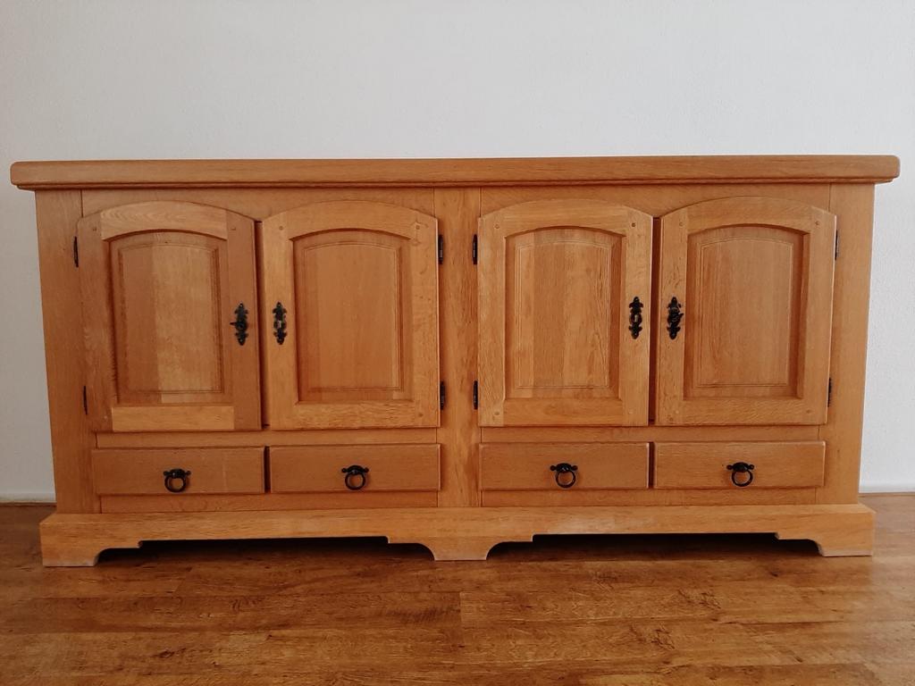Verhoogde massief geloogde eiken dressoir, Ophalen, Eikenhout, Zo goed als nieuw, 200 cm of meer