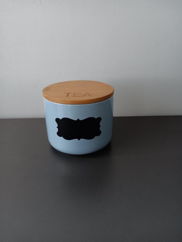 Keramische theebus met bamboe deksel blauw, Huis en Inrichting, Keuken | Keukenbenodigdheden, Ophalen of Verzenden, Zo goed als nieuw