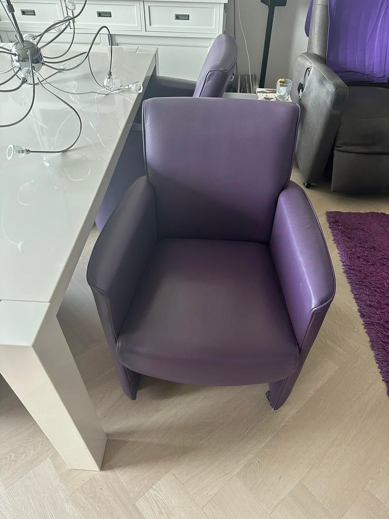 4 paarse leren stoelen op wieltjes, Ophalen, Gebruikt, Overige kleuren, Leer