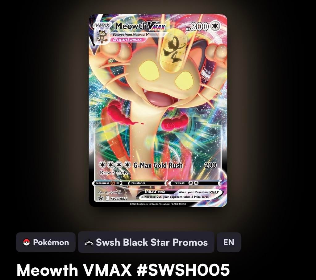 Meowth VMAX #SWSH005, Ophalen of Verzenden, Nieuw, Losse kaart