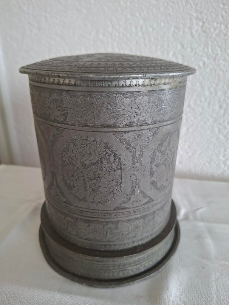 Grote antieke theebus Banka tin., Ophalen of Verzenden, Gebruikt, Metaal