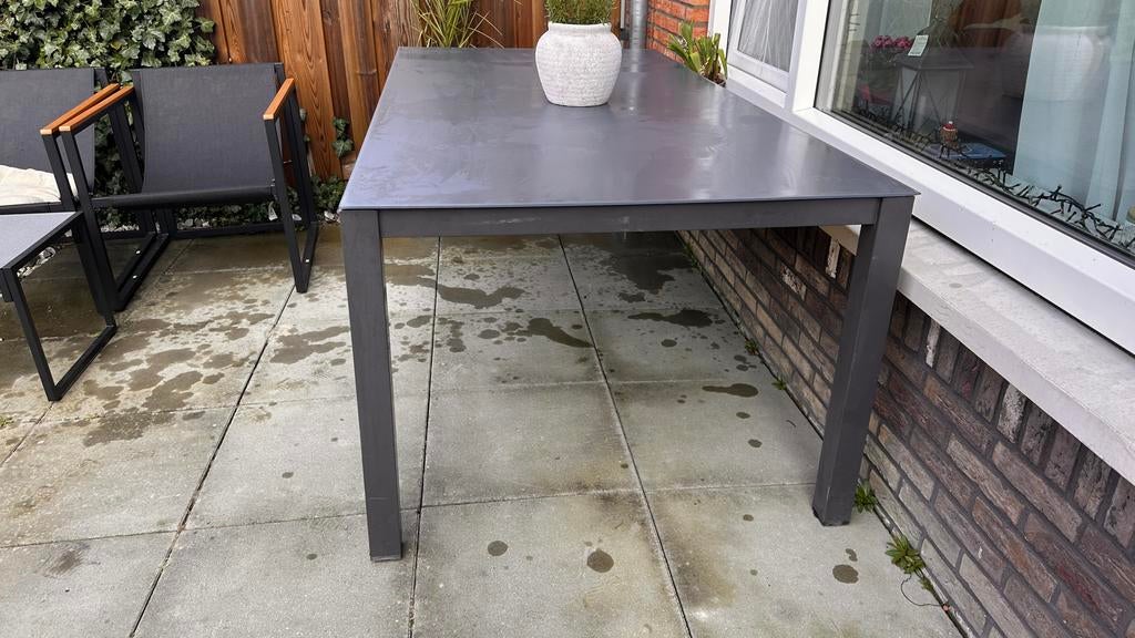 Bois Le Duc tuintafel 200x100x74 tafelblad van gehard glas, Tuin en Terras, Ophalen of Verzenden, Gebruikt, Rechthoekig, Metaal