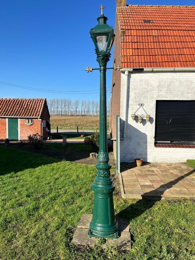 TE KOOP ZWARE GIETIJZEREN ANTIEKE LANTAARN VAN 1883, Tuin en Terras, Buitenverlichting, Ophalen, Overige materialen, Gebruikt