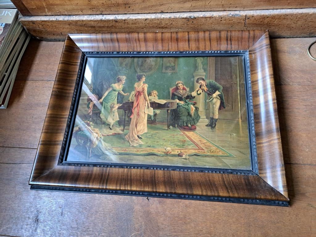 Antiek Schilderij met familie tafereel en vleugel, Ophalen