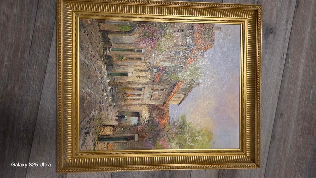 Schilderij 'Oud Straatje' - Gesigneerd W. Wilhelmus, Antiek en Kunst, Kunst | Schilderijen | Klassiek, Ophalen of Verzenden