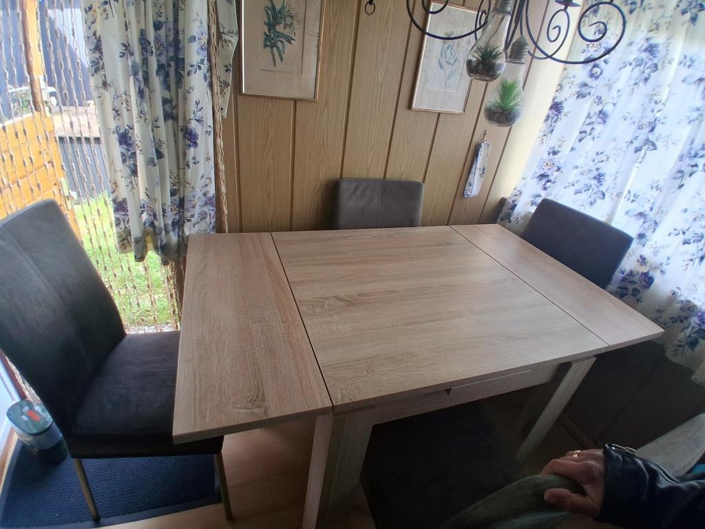Uitklapbare tafel met kast voor camping/klein huisje, Huis en Inrichting, Gebruikt, 100 tot 150 cm, Vier personen, Rechthoekig