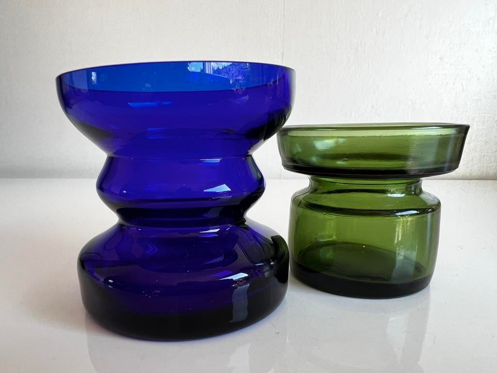 Set 2 Deens Vintage Glas Kandelaar Vaas Blauw Olijfgroen, Huis en Inrichting, Woonaccessoires | Vazen, Blauw, Ophalen of Verzenden