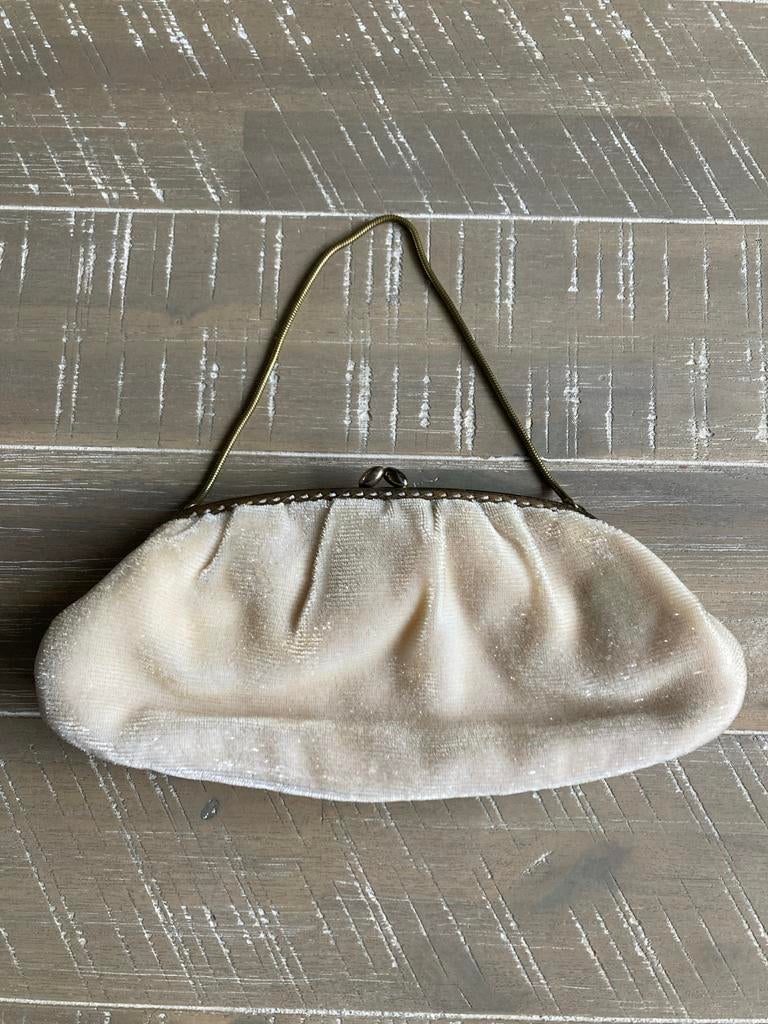 Crèmekleurig avondtasje / bruidstasje vintage retro, Ophalen of Verzenden, Gebruikt, Beige, Avondtasje