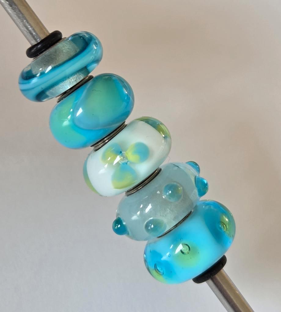 Trollbeads TURKOOIZEN SET, 5 stuks voor €50,00, -, Verzenden, -, Zo goed als nieuw