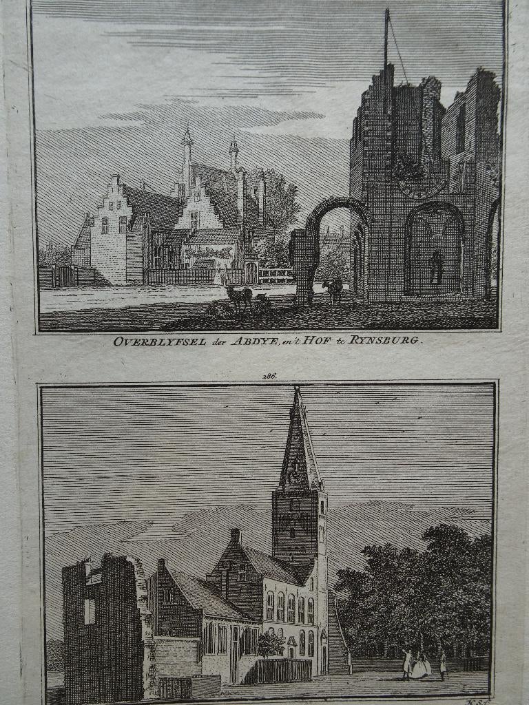 Twee gravures kerk, Abdij en hof van Rijnsburg 1730 Spilman, Verzenden