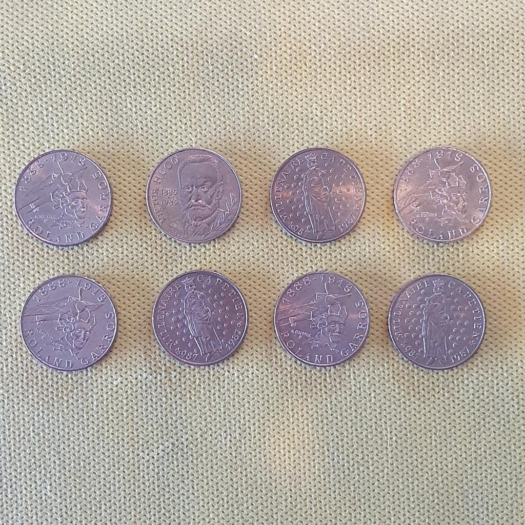 8 Franse munten, Roland Garros, Victor Hugo, Capetienne, Postzegels en Munten, Ophalen of Verzenden