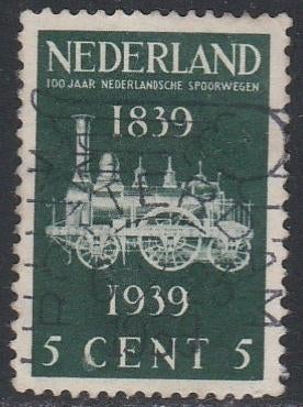Nederland 1939 325 Spoorwegjubileum 5c, Gest  Rotterdam, Postzegels en Munten, Ophalen of Verzenden, T/m 1940, Gestempeld