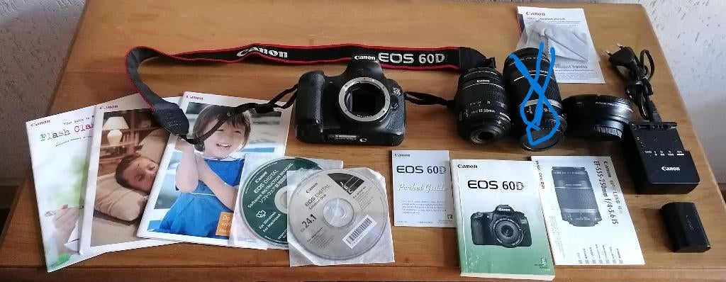 Camera Canon EOS 60D inclusief lenzen en tas € 400,00, 18 Megapixel, Gebruikt, Spiegelreflex, Canon