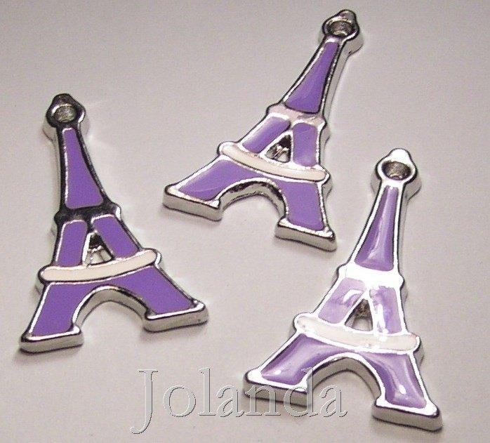 0761 Zilver Kleurige Lila Gekleurde Eiffeltoren Bedels, Overige merken, Overige materialen, Nieuw, Ophalen of Verzenden