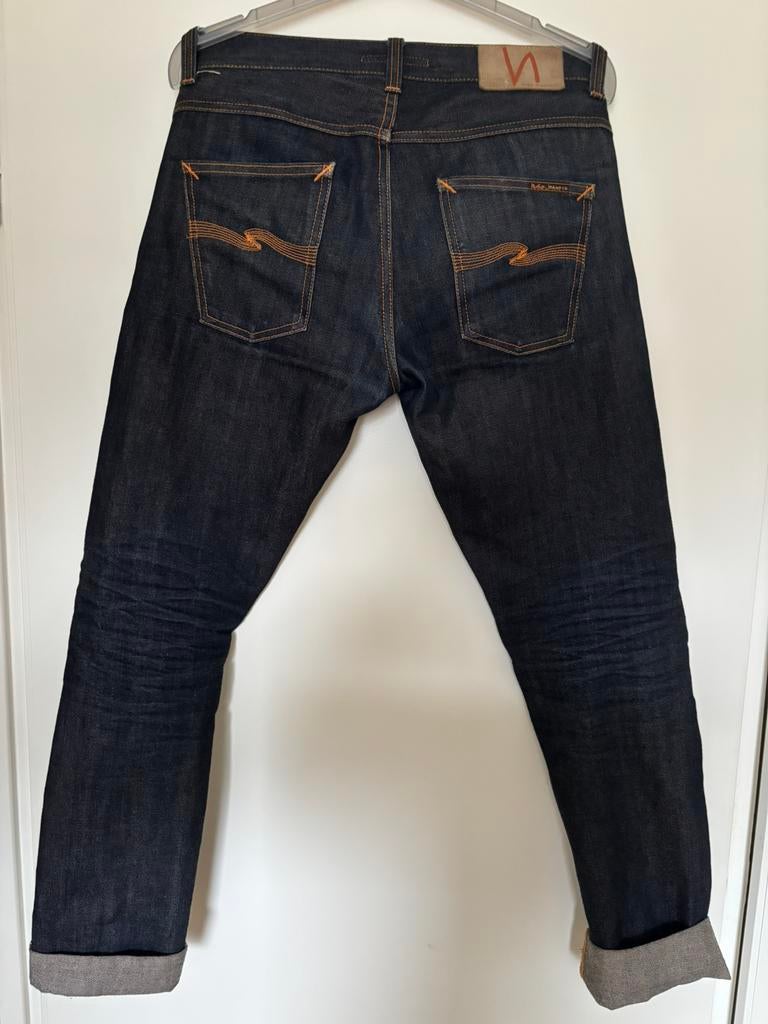 Nudie jeans-grim tim selvage, 30/32, Ophalen, Gedragen, Blauw, W32 (confectie 46) of kleiner