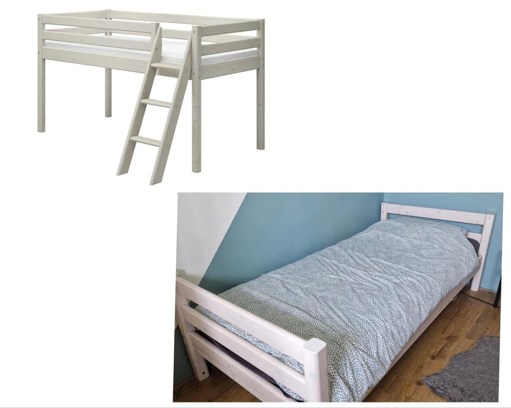 Flexa whitewashed halfhoogslaper/ bed, 85 tot 100 cm, Gebruikt, 180 cm of meer, Ophalen