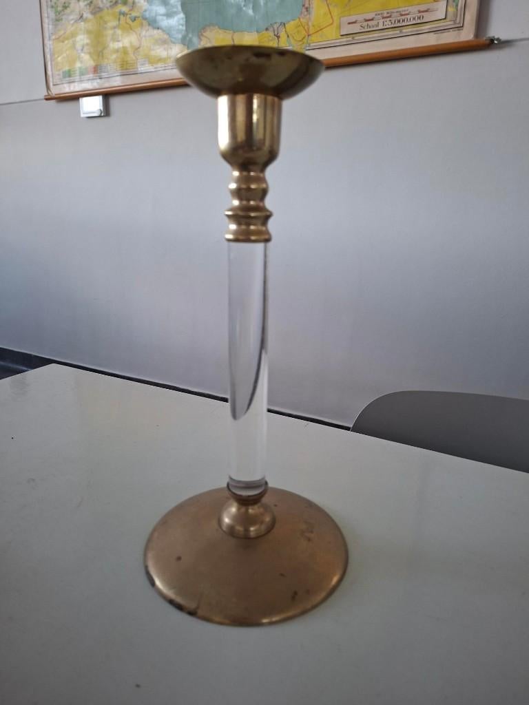 vintage kandelaar messing plexiglas retro mid century design, Antiek en Kunst, Antiek | Kandelaars, Ophalen of Verzenden, Overige materialen