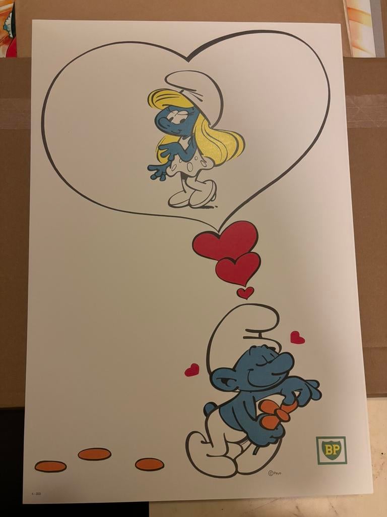 Smurf smurfen poster BP PEYO smurfin hartje, Verzamelen, Smurfen, Ophalen of Verzenden, Zo goed als nieuw, Smurfin, Overige typen