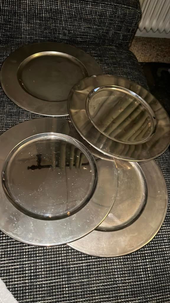 4 verzilverde onder borden., Ophalen of Verzenden, Gebruikt, Bord