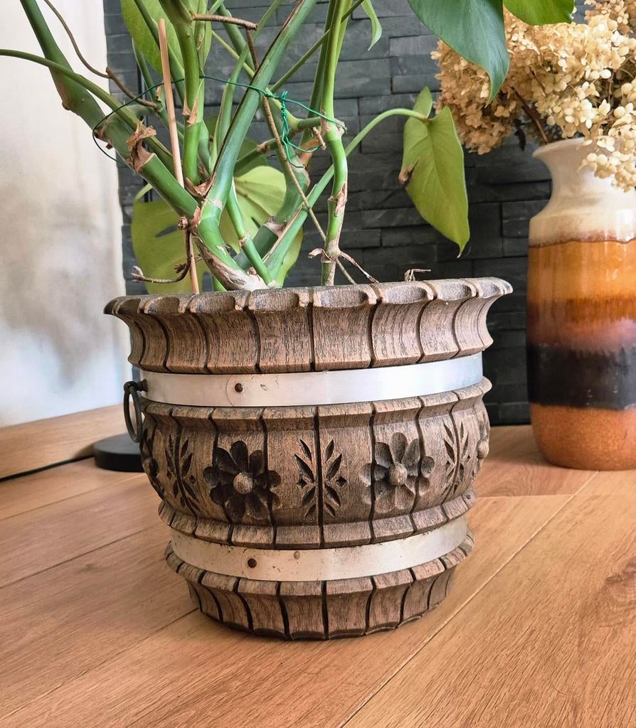 Grote bruine plastic XL Emsa Germany bloempot, Ophalen of Verzenden, Rond