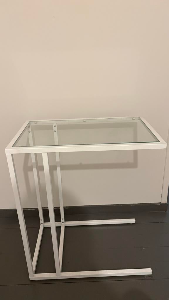 Ikea bijzettafel/laptoptafel met glasplaat, Ophalen, Minder dan 55 cm, Gebruikt, Metaal of Aluminium