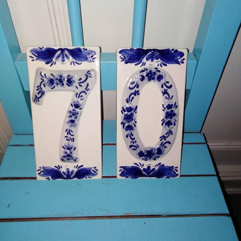 Delfts blauw tegels met huisnummer 70, Ophalen, Gebruikt