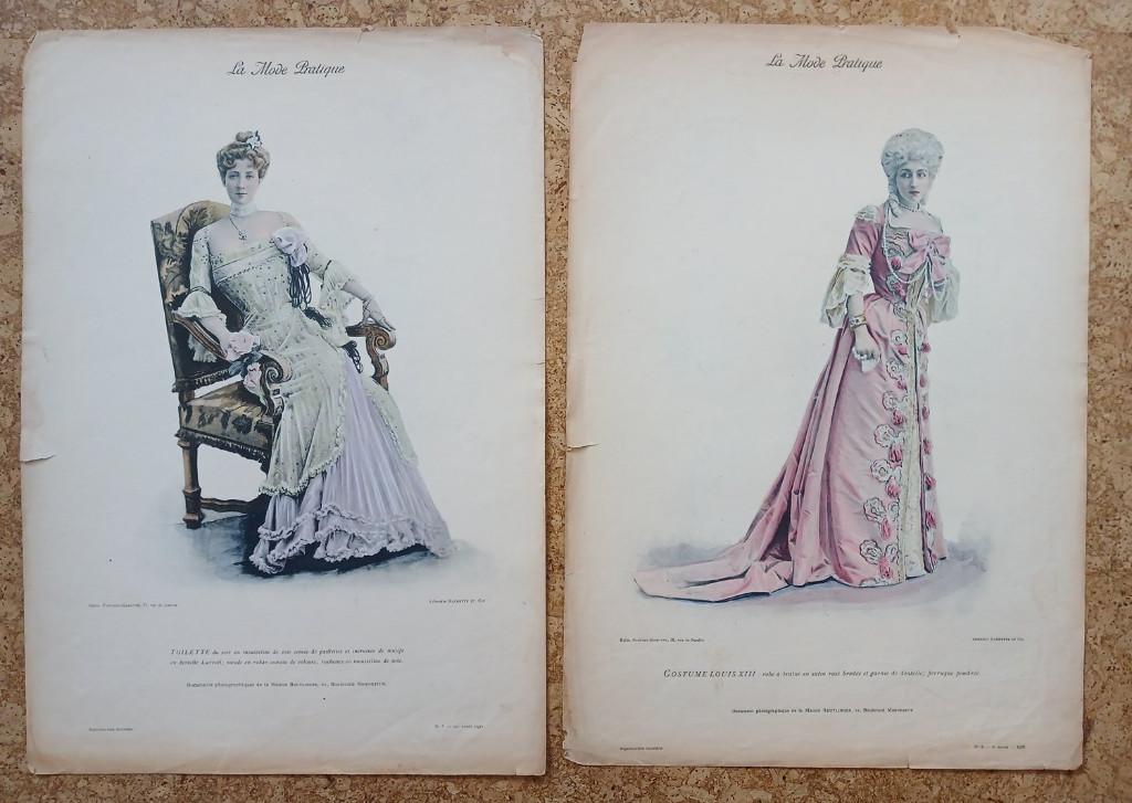 2 grote modeprenten La Mode Pratique 1900 - 1901, Gebruikt, Verzenden, Voor 1940, Prent