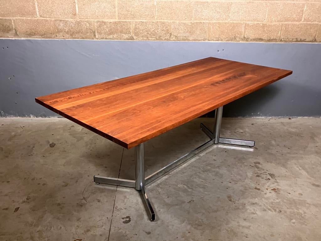 Vintage Eettafel Chroom Massief kersen industrieel, Ophalen, F, F, Gebruikt