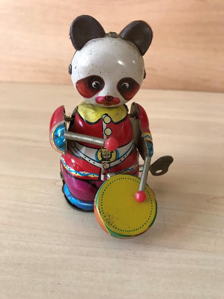 Vintage Wind Up Panda Drummer Tin Blik 11 cm 1960, Ophalen of Verzenden, Gebruikt