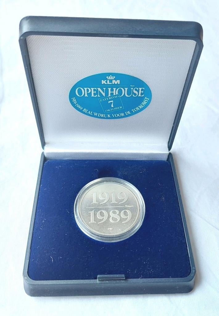 70 jr KLM penning zilver medaille munt luchtvaart vliegtuig, Ophalen of Verzenden, Zilver, Nederland