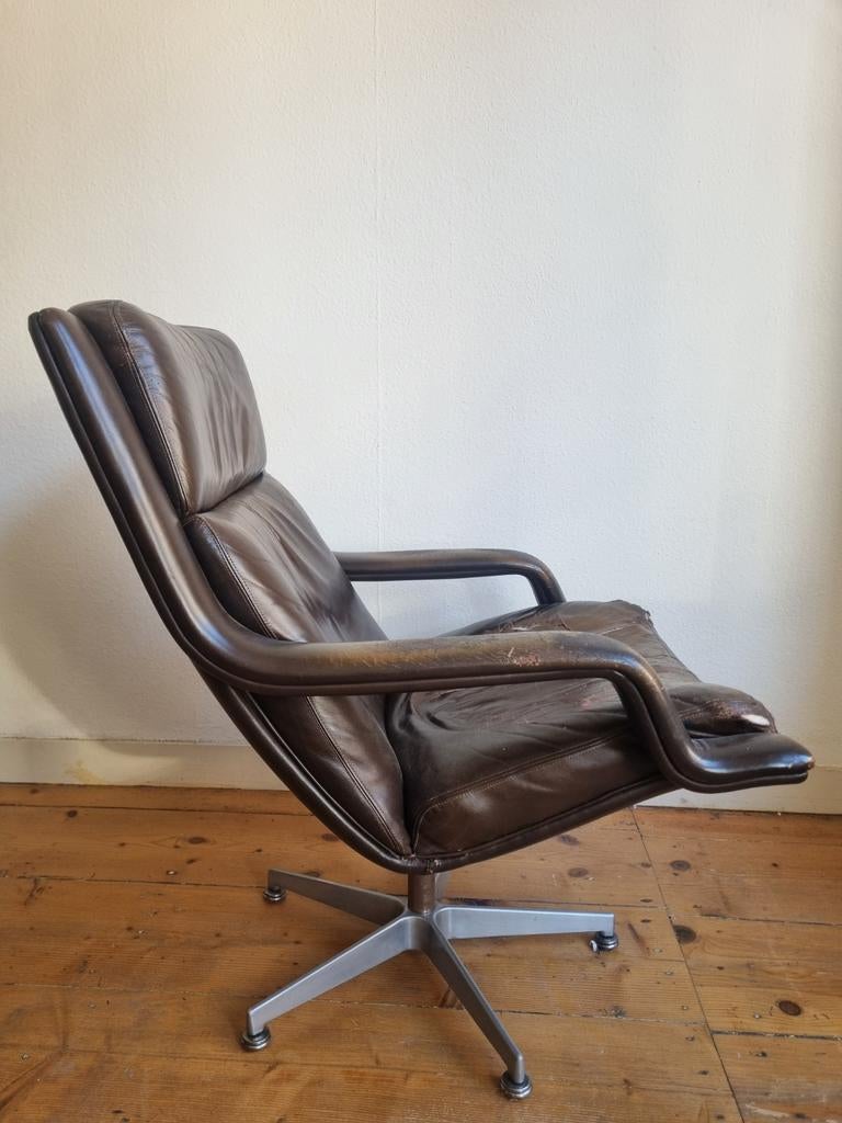 Artifort Fauteuil Bruin leer opknapper vintage design, Ophalen, Gebruikt, 50 tot 75 cm, Leer