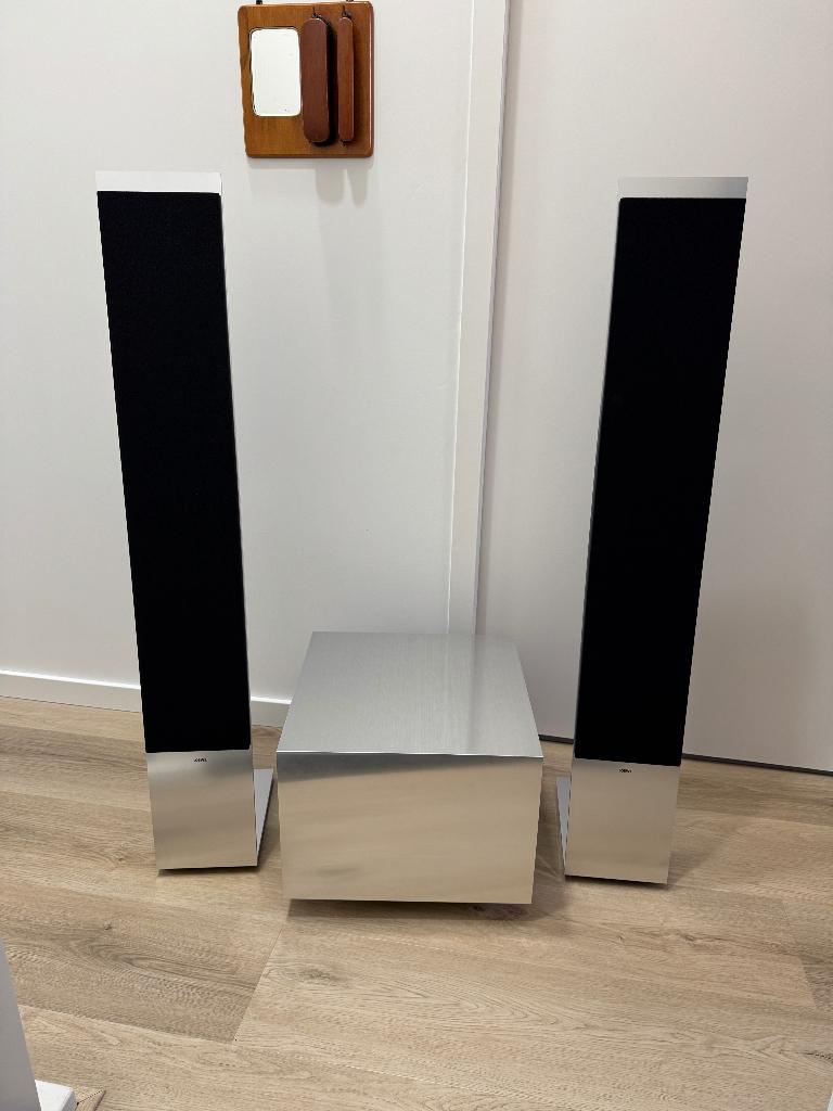 Loewe 2.1 speaker set Reference Sound elektrostaten +Sub 800, Gebruikt, 120 watt of meer, Front, Rear of Stereo speakers, Ophalen