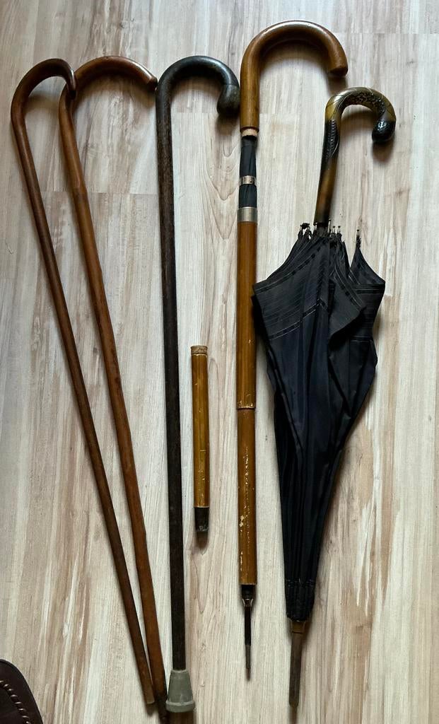 Antieke wandelstokken, parasol , stok met ingebouwde paraplu, Ophalen of Verzenden