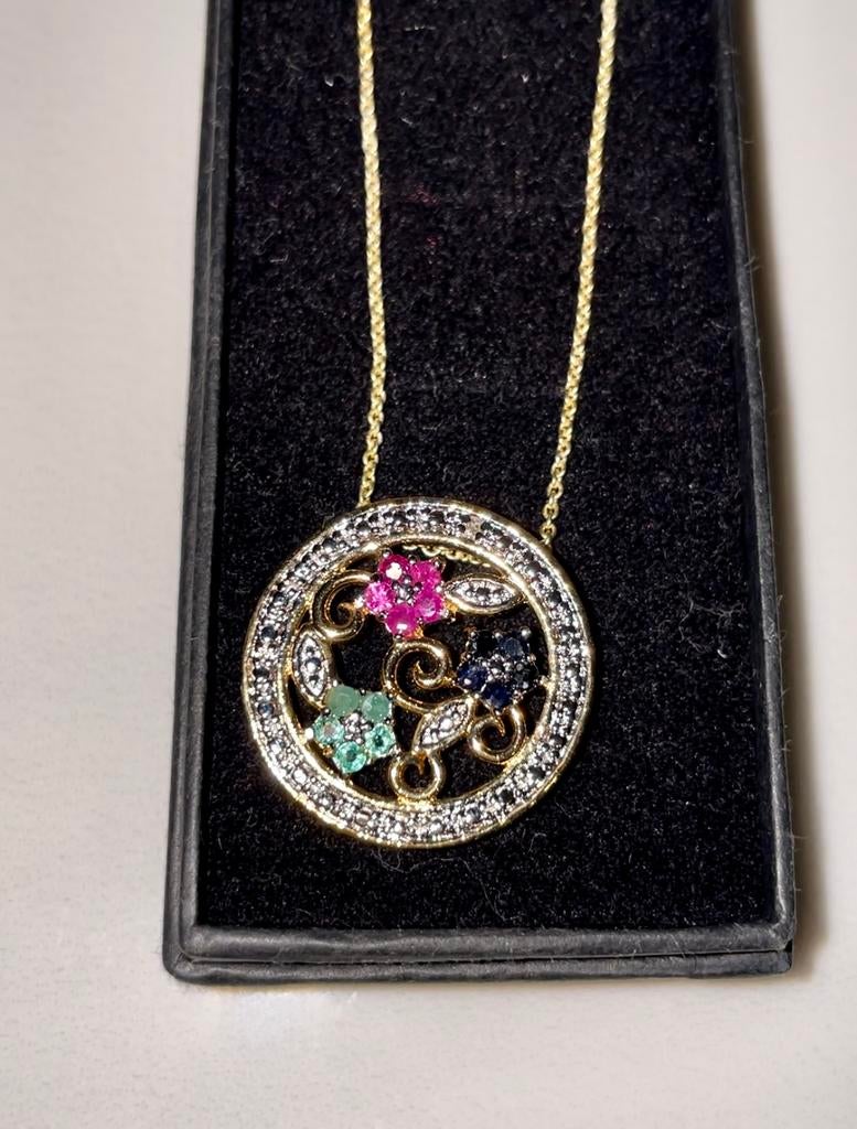 Vintage Gouden Dames Ketting met Edelstenen, Sieraden, Tassen en Uiterlijk, Antieke sieraden, Ophalen of Verzenden, Zilver, Ketting