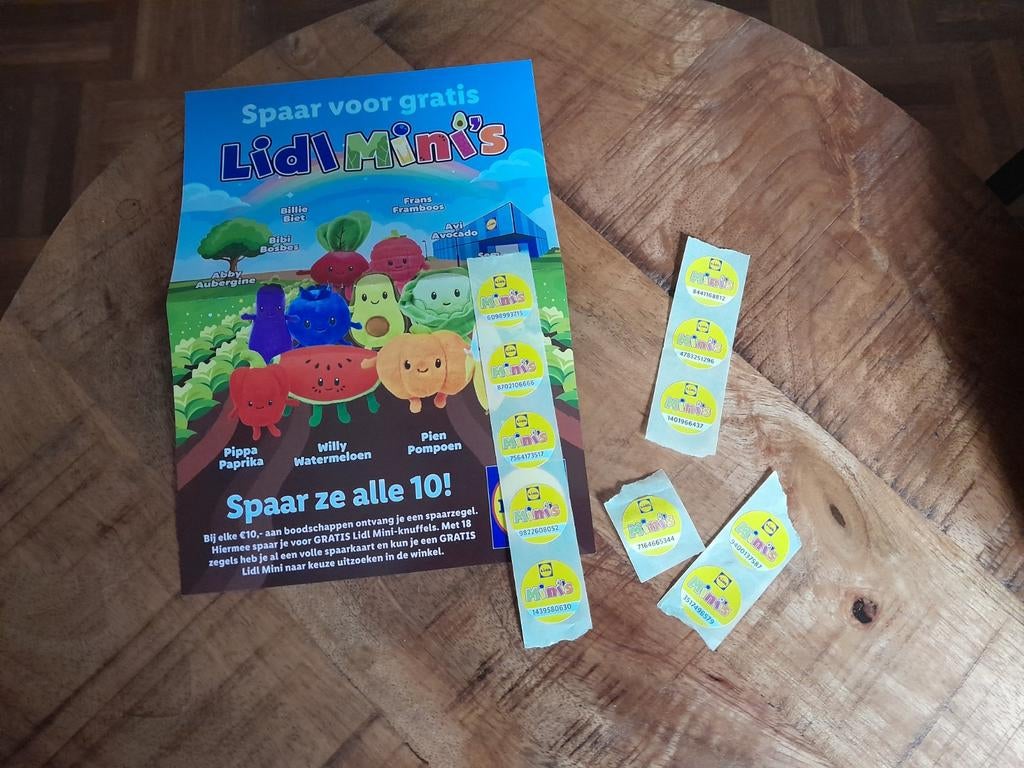 11 losse spaarzegels LIDL MINI'S  Lidl Mini's spaaractie, Ophalen of Verzenden, Winkel, Super of Benzinepomp, Zegels, Bonnen of Punten