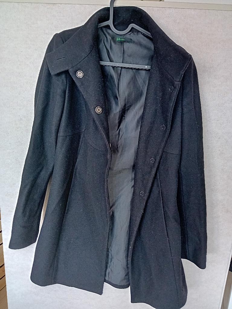 Benetton Stile wol mantel jas zwart klassiek, Benetton, Zwart, Ophalen of Verzenden, Zo goed als nieuw
