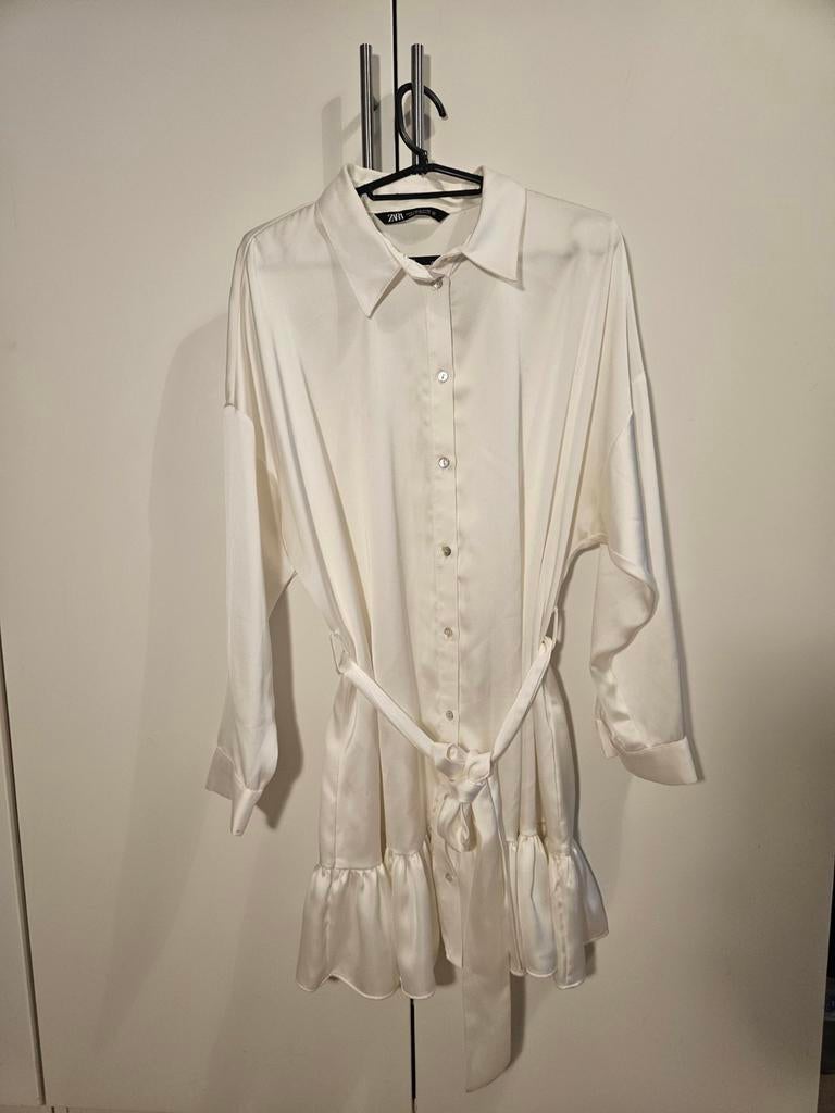 Zara blouse jurk satijn maat S/M, Kleding | Dames, Maat 38/40 (M), Ophalen of Verzenden, Zo goed als nieuw, Wit