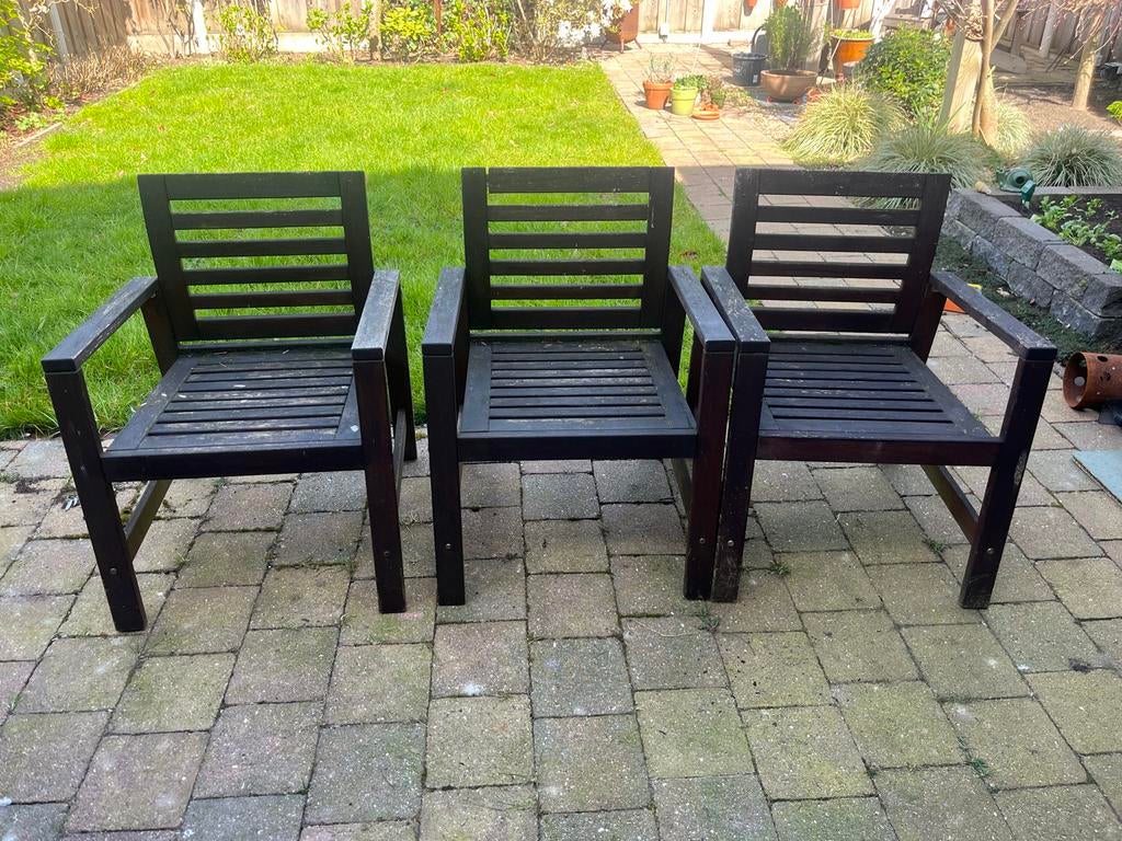 3 gebruikte IKEA tuinstoelen, Ophalen, Gebruikt, Hout