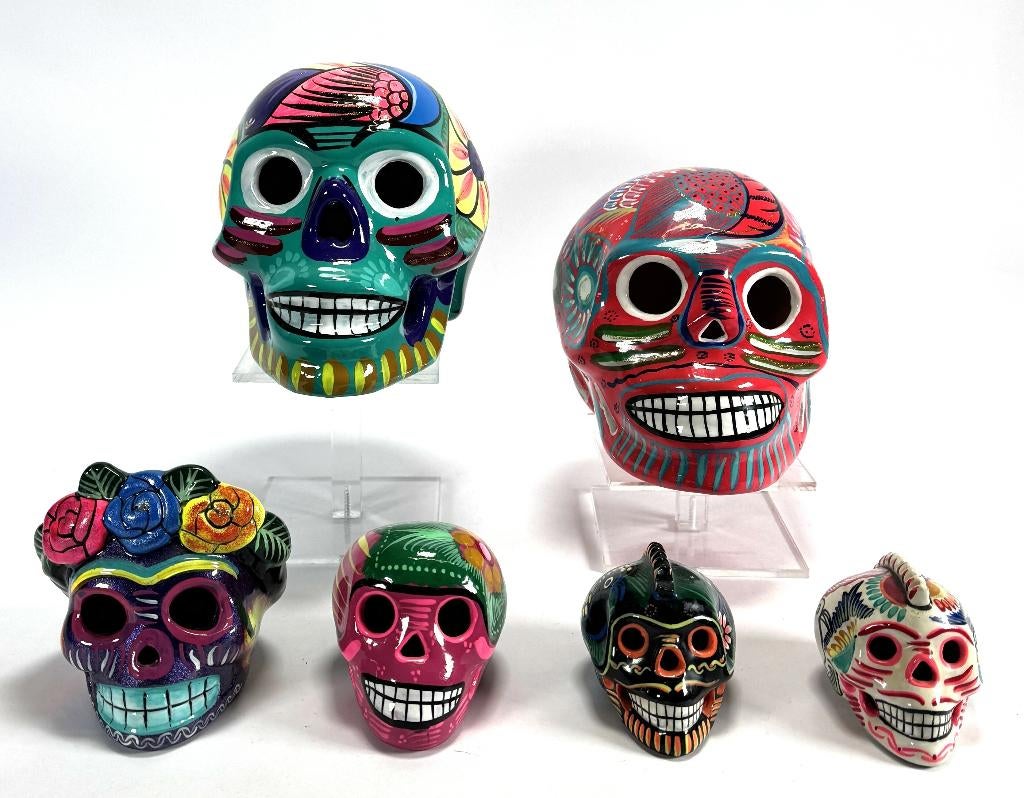 716. Keramieken schedels- Mexico, volkskunst, eind 20e eeuw, Ophalen of Verzenden