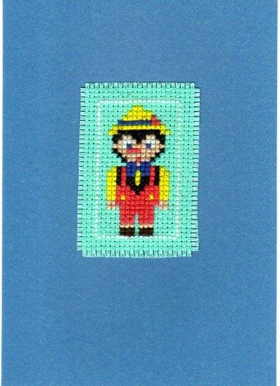 kaart met geborduurde Pinokkio (1294), Hobby en Vrije tijd, Kaarten | Zelfgemaakt, Ophalen of Verzenden, Nieuw, Disney