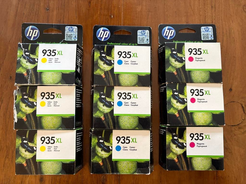 HP 935XL inktcartridges, 9 stuks 3x geel, blauw en magenta, Ophalen, Nieuw, Cartridge