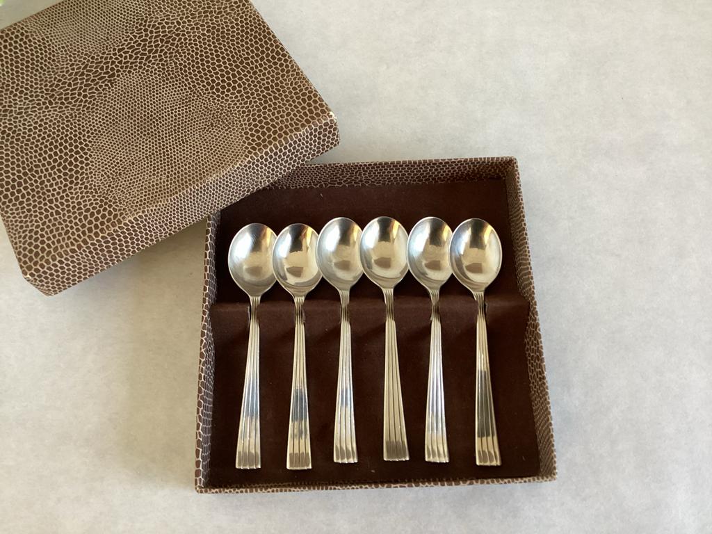 6 verzilverde theelepeltjes Douwe Egberts HH 90 in doosje, Ophalen of Verzenden