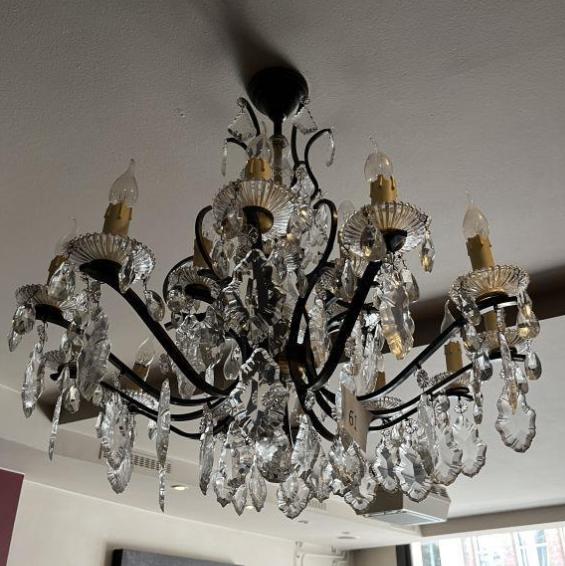 Prachtige Kroonluchter met 12 Armen, Huis en Inrichting, Lampen | Kroonluchters, Gebruikt, Glas, Metaal, Ophalen