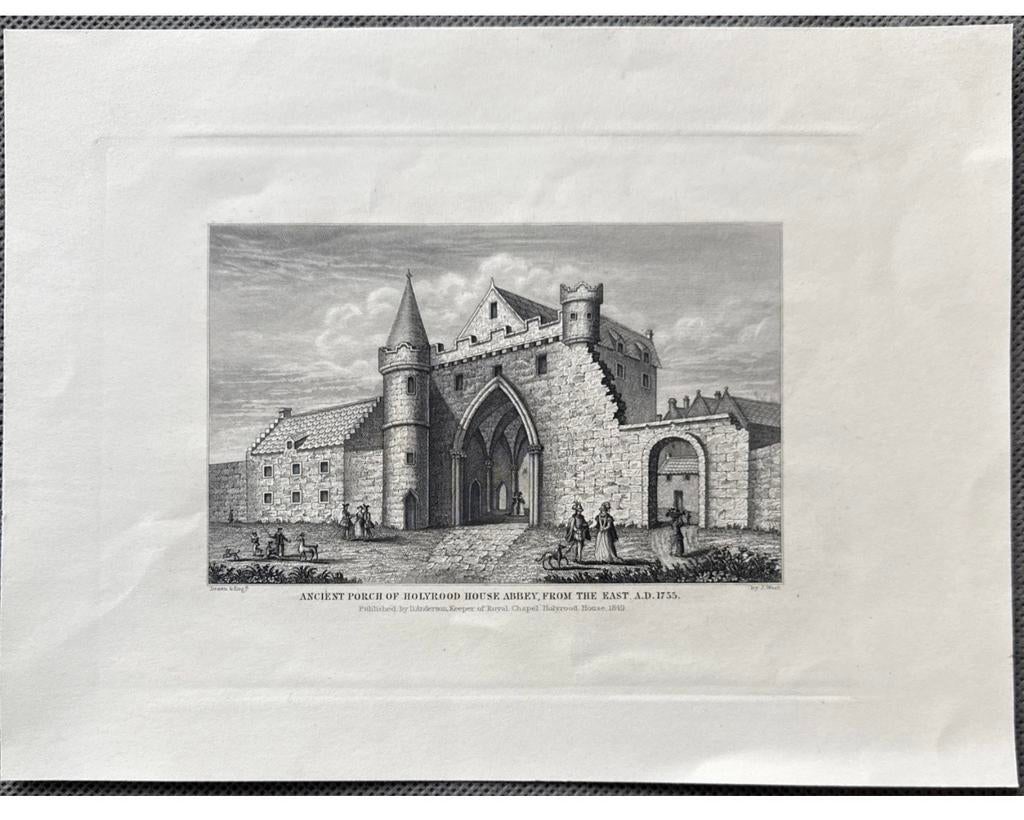 Antieke Gravure: Oude Veranda Holyrood House Abbey (1755), Antiek en Kunst, Ophalen of Verzenden