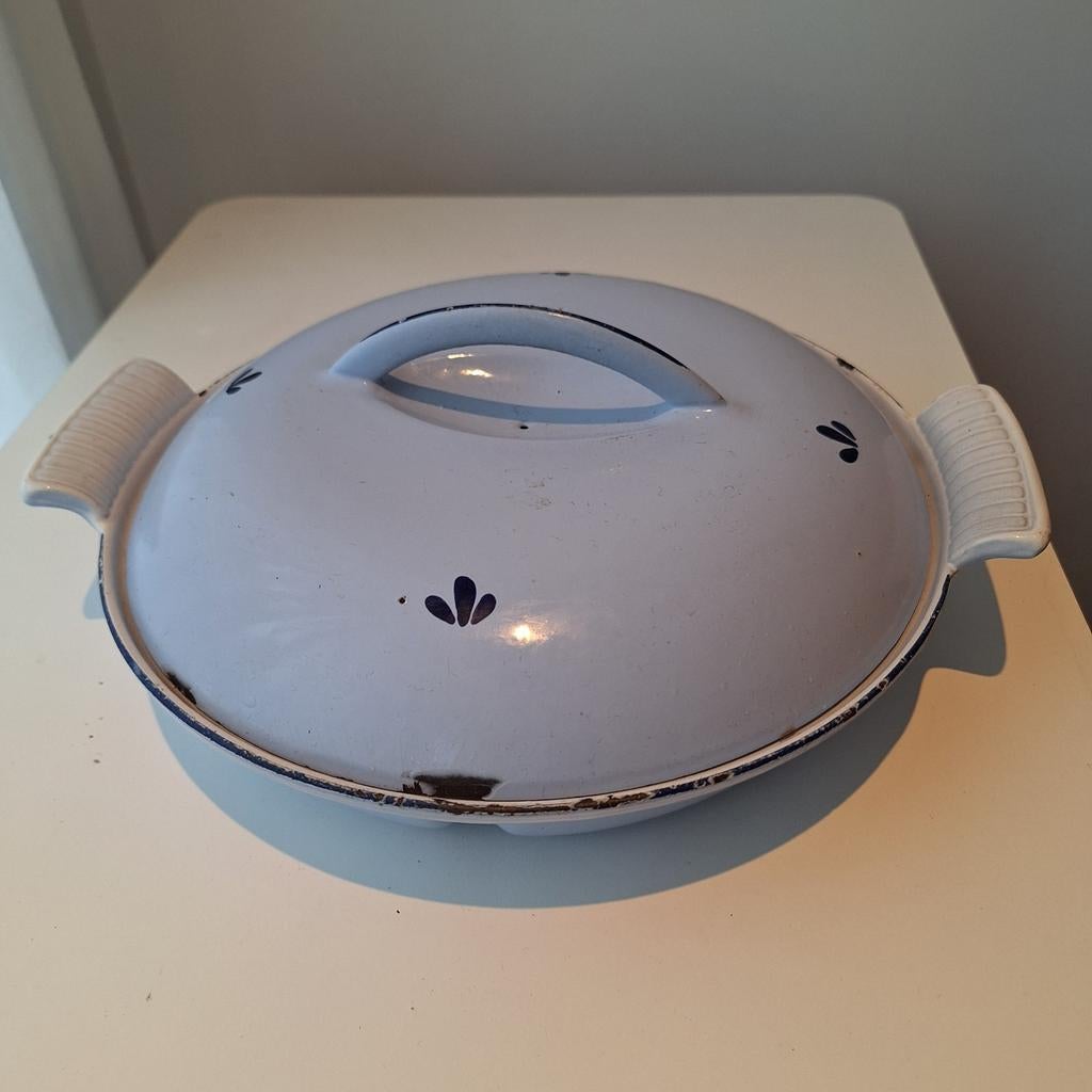 DRU dekselschaal gietijzeren schaal blauw emaille, Ophalen