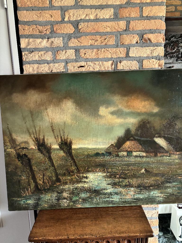 Landschapsschilderij in olieverf, gesigneerd., Antiek en Kunst, Ophalen of Verzenden