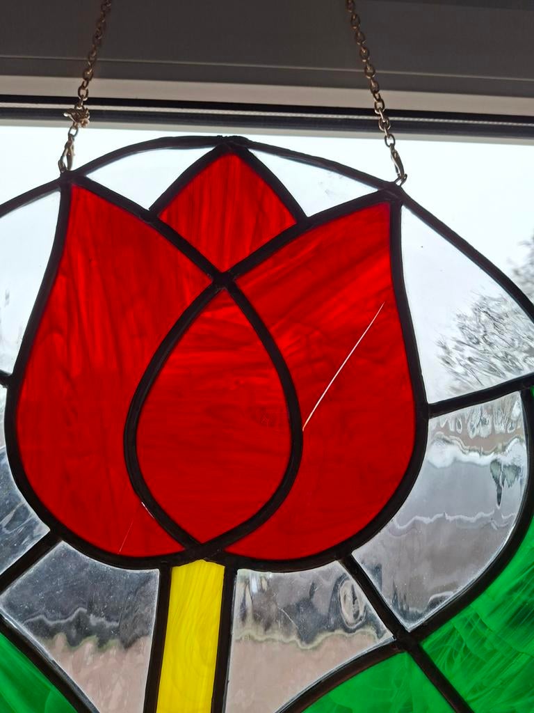 Glas in lood diameter 49 cm 10 euro, Ophalen