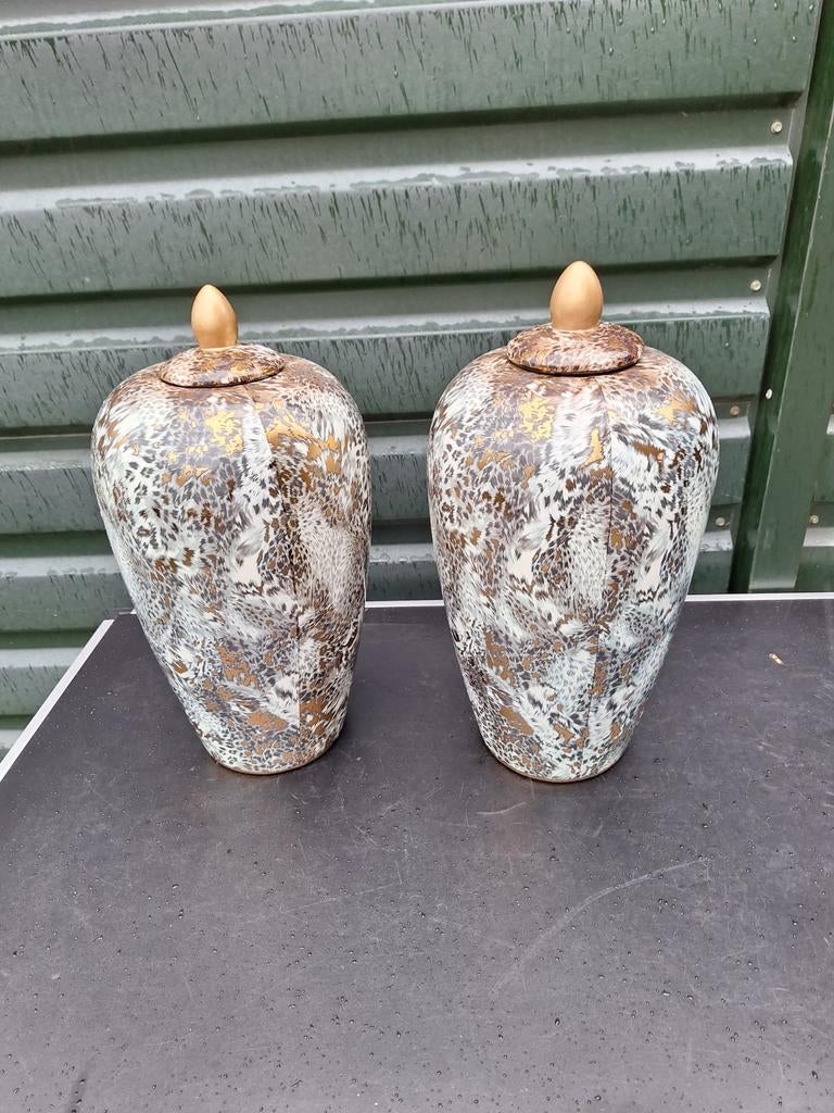 2 Leopart Bol Siervazen, Huis en Inrichting, Woonaccessoires | Vazen, Ophalen, Overige kleuren, Minder dan 50 cm